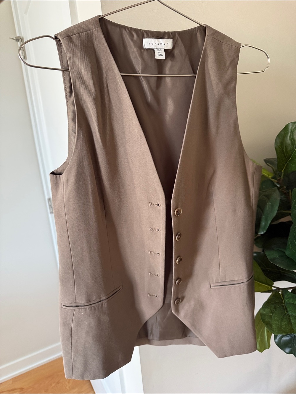 Topshop Taupe Buttoned Waistcoat
